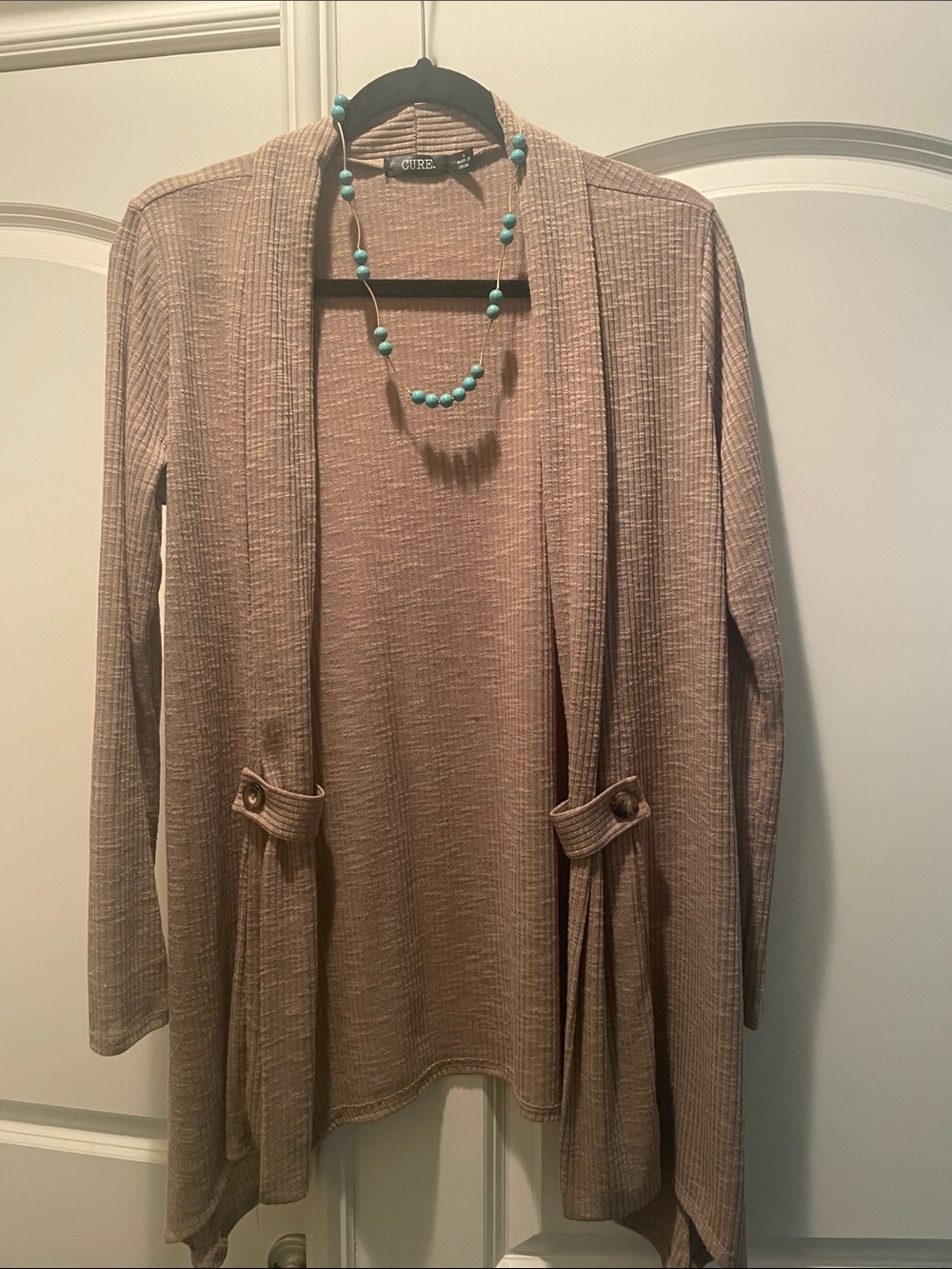 Women’s Taupe Open-Front Cardigan Sweater
